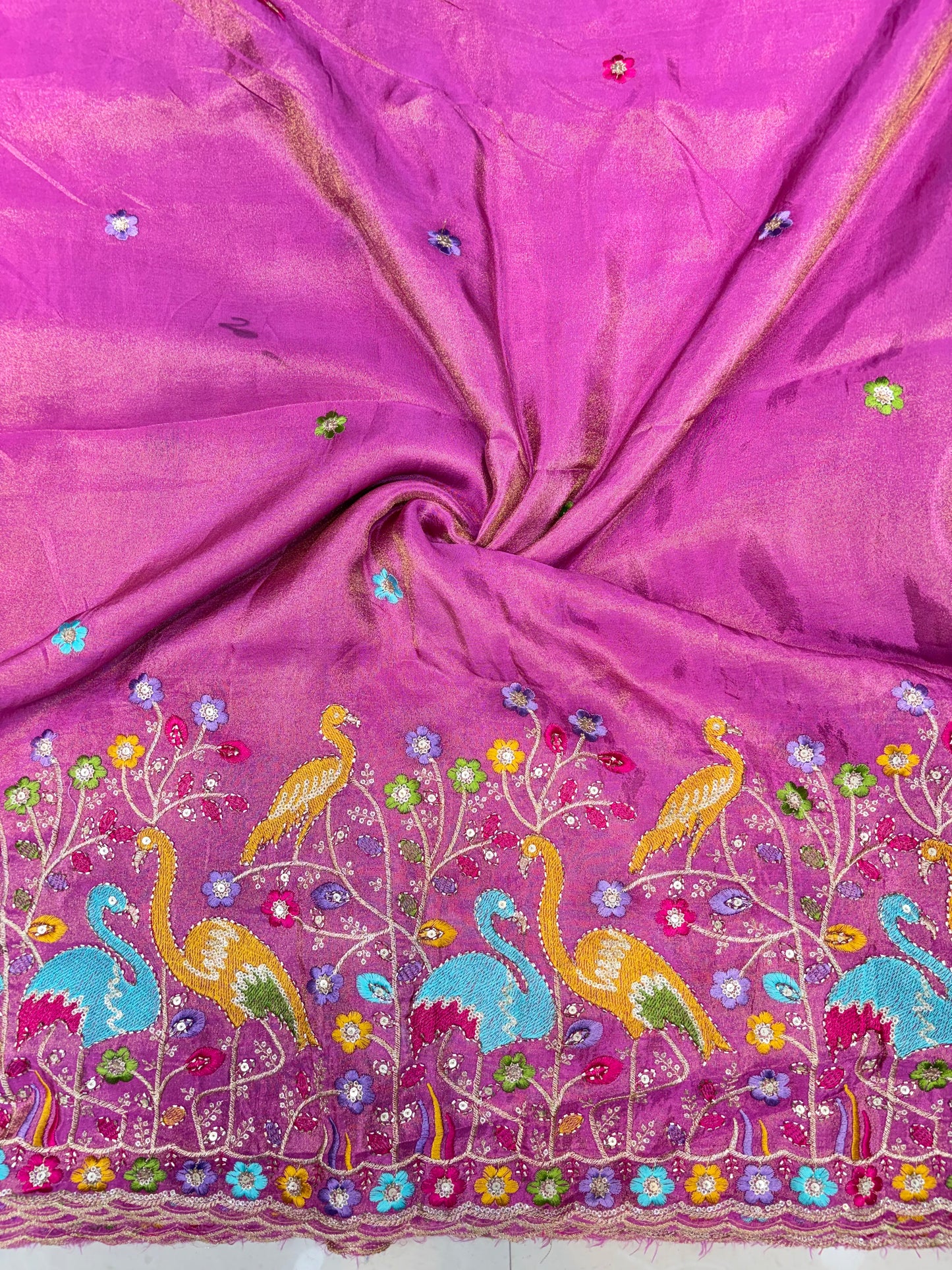 Exclusive pure viscouse tissue silk Peacock Garden Embroidered Fabric 44inch width