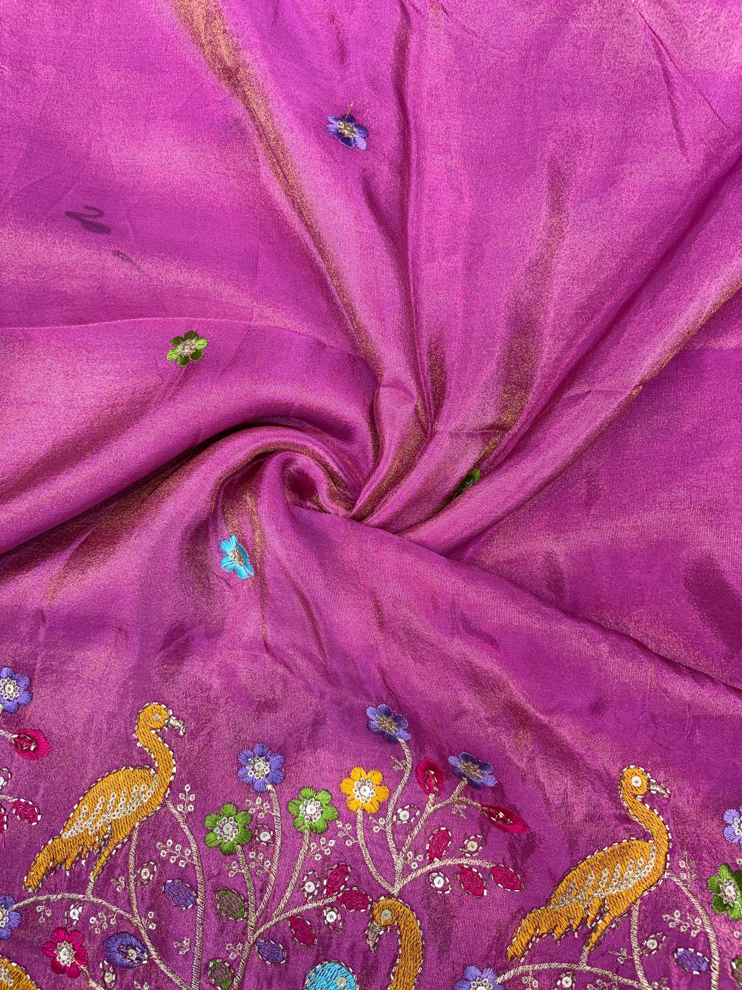 Exclusive pure viscouse tissue silk Peacock Garden Embroidered Fabric 44inch width