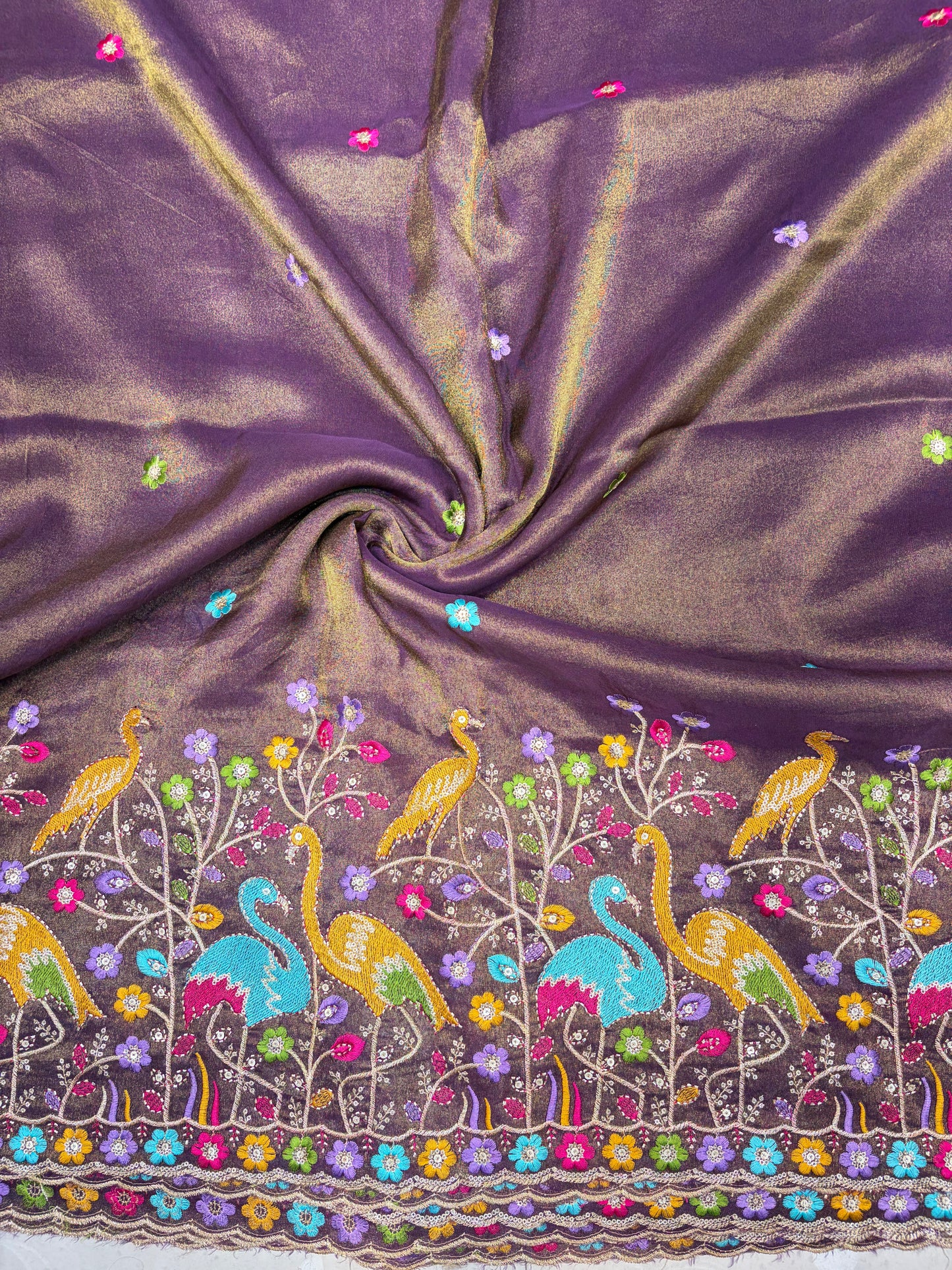 Exclusive pure viscouse tissue silk Peacock Garden Embroidered Fabric 44inch width DARD WINE
