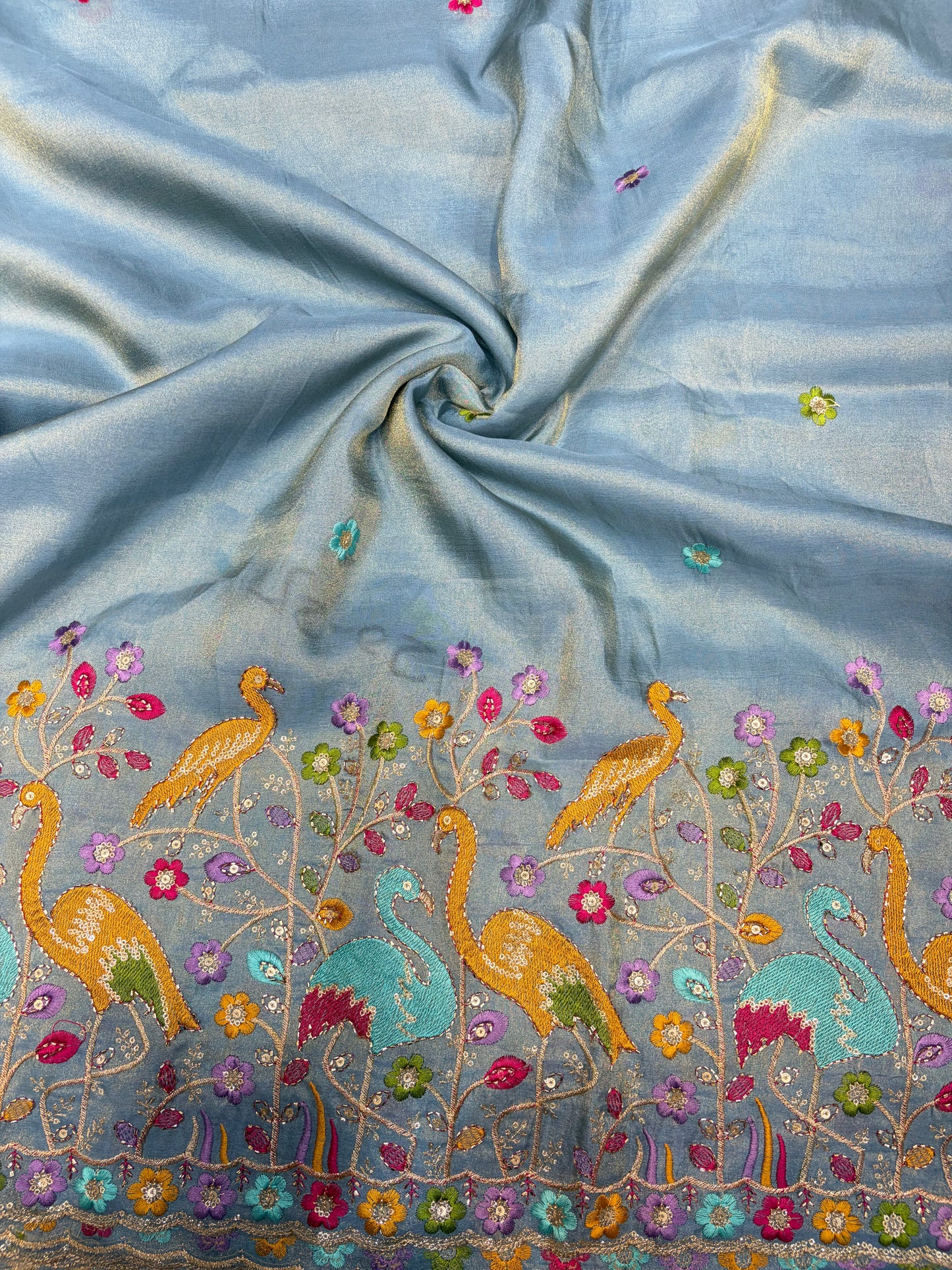 Exclusive pure viscouse tissue silk Peacock Garden Embroidered Fabric 44inch width DARD WINE