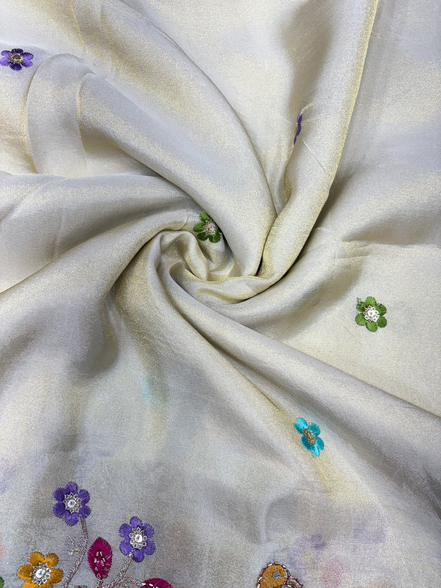 Exclusive pure viscouse tissue silk Peacock Garden Embroidered Fabric 44inch width  (DYBLE)