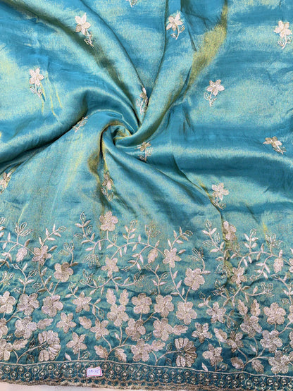 Pure viscouse tissue with beats work flower design