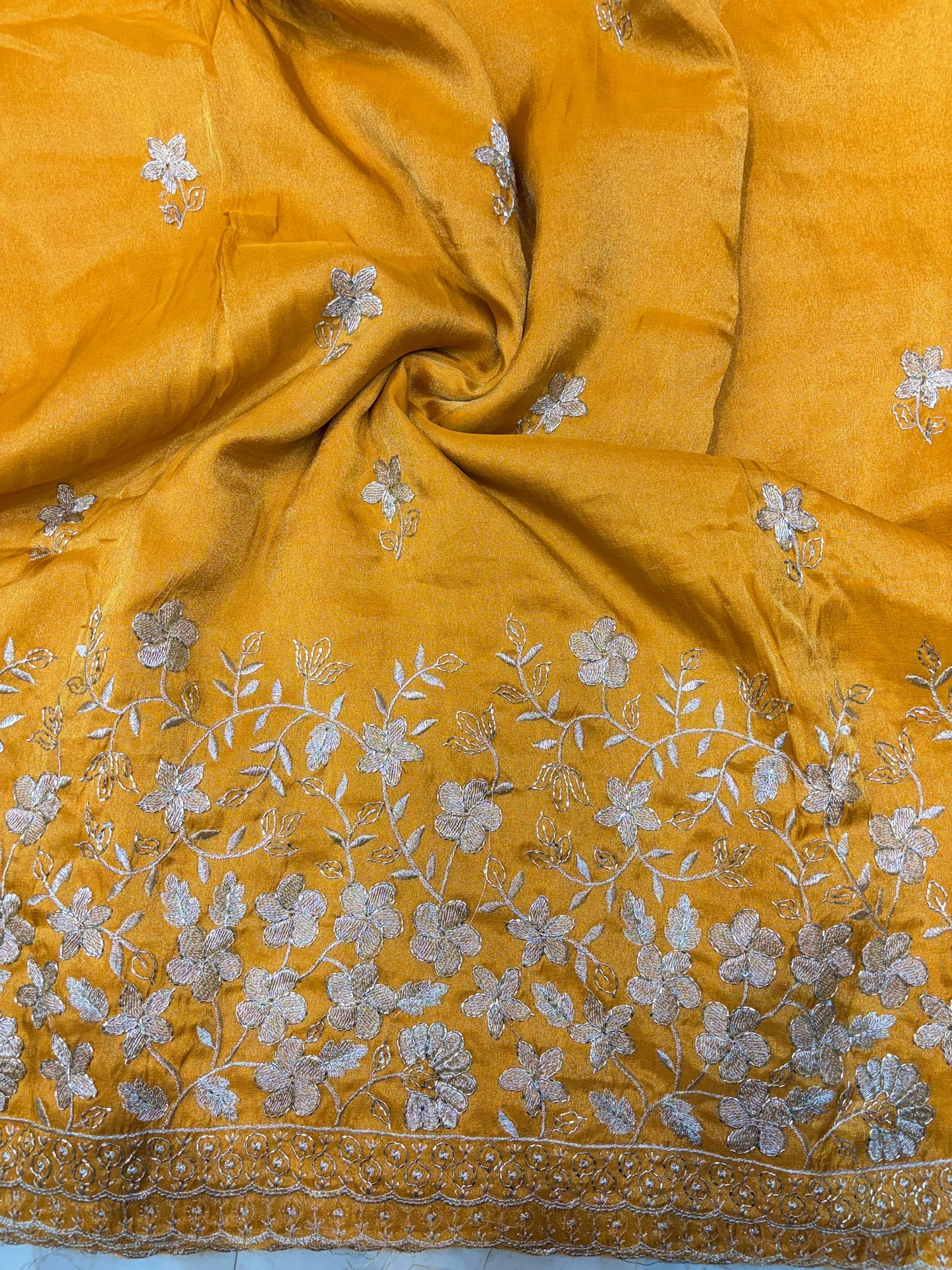 Pure viscouse tissue with beats work flower design