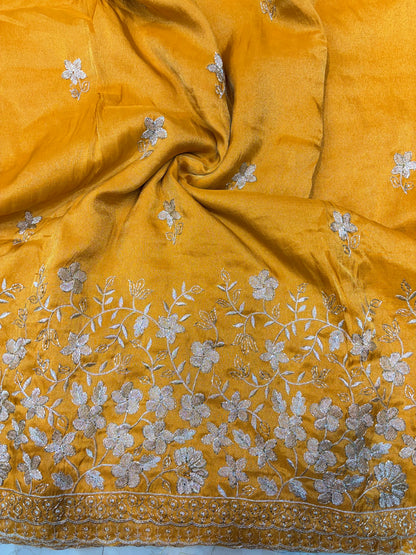 Pure viscouse tissue with beats work flower design