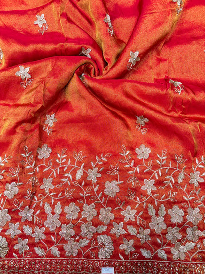 Pure viscouse tissue with beats work flower design