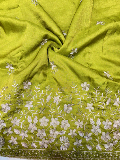 Pure viscouse tissue with beats work flower design