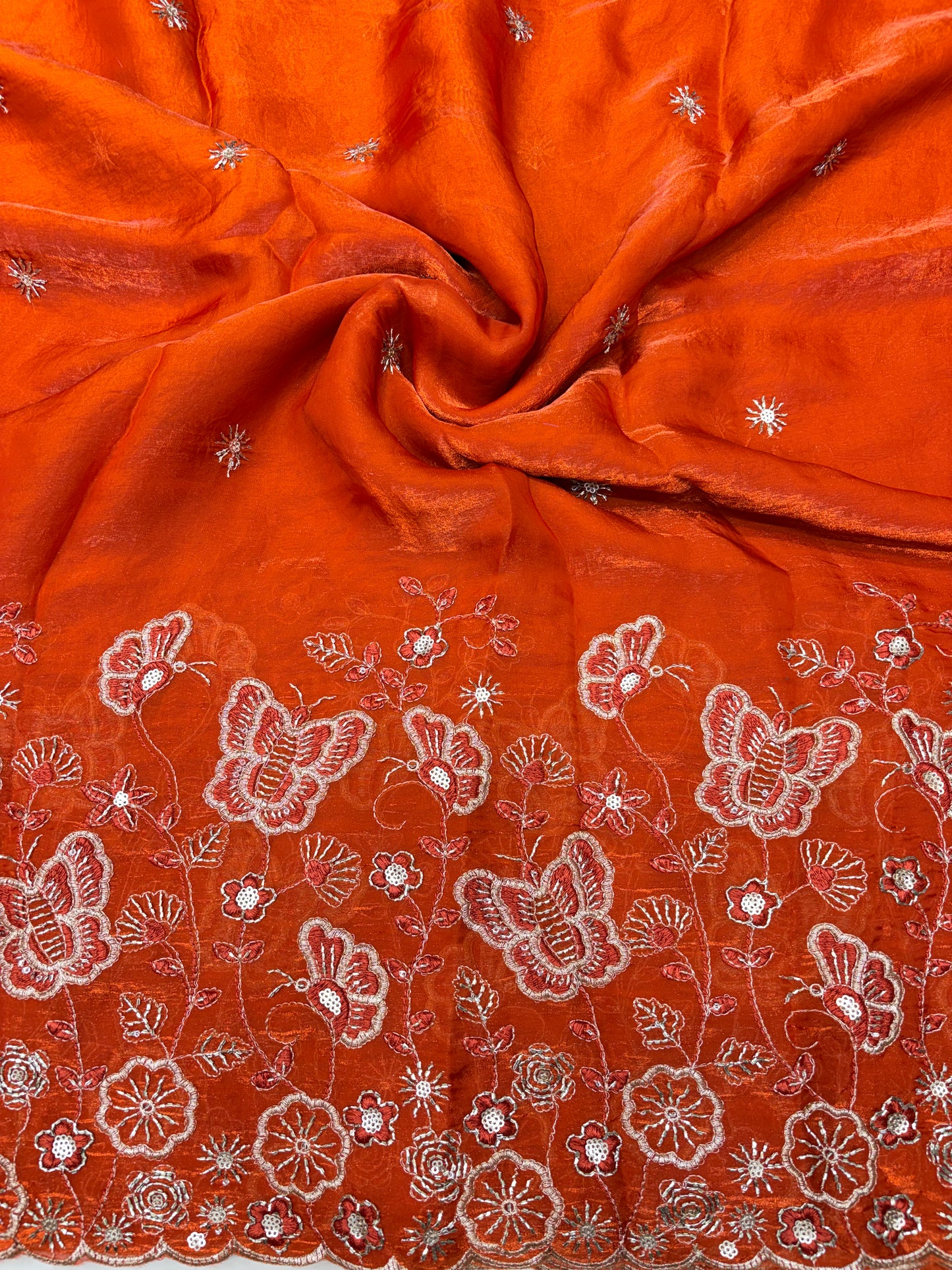 Beautiful Space Silk butterfly design 🦋beats work 44inch width Sare, lehengas , duppats , gowns, kurti , Anarkali’s