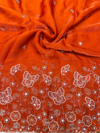 Beautiful Space Silk butterfly design 🦋beats work 44inch width Sare, lehengas , duppats , gowns, kurti , Anarkali’s
