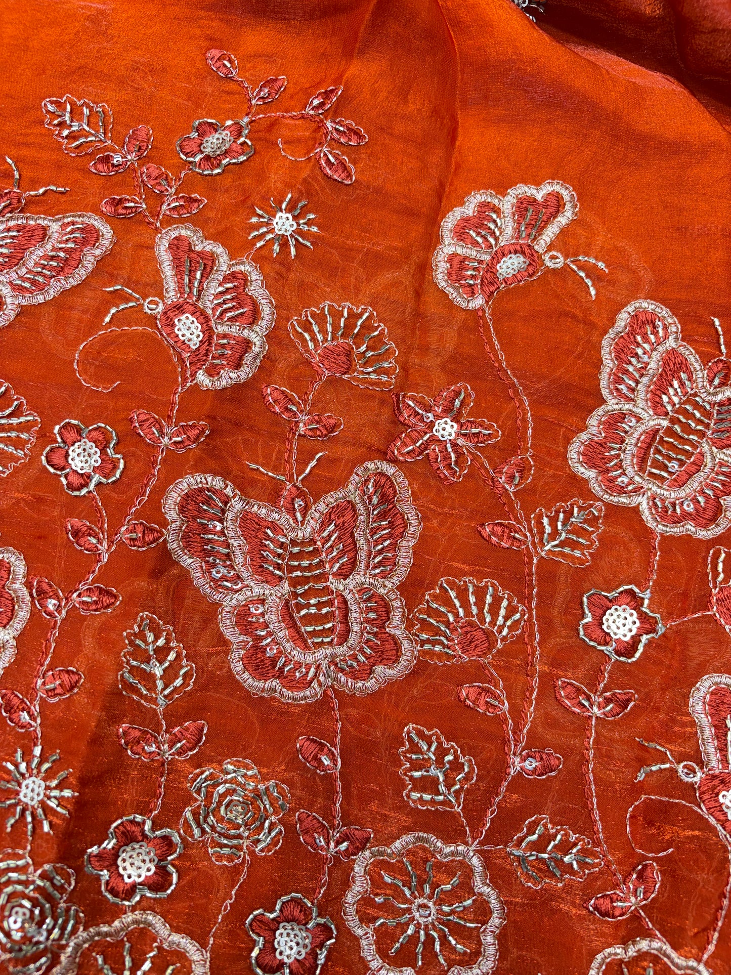 Beautiful Space Silk butterfly design 🦋beats work 44inch width Sare, lehengas , duppats , gowns, kurti , Anarkali’s