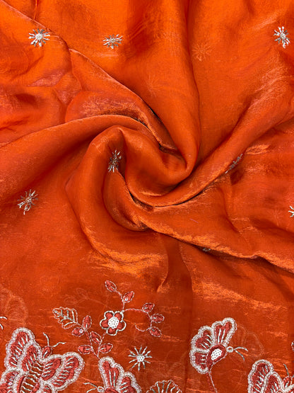 Beautiful Space Silk butterfly design 🦋beats work 44inch width Sare, lehengas , duppats , gowns, kurti , Anarkali’s