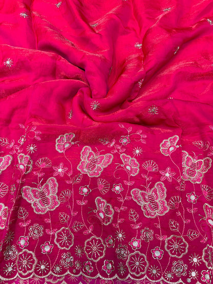 Beautiful Space Silk butterfly design 🦋beats work 44inch width Sare, lehengas , duppats , gowns, kurti , Anarkali’s