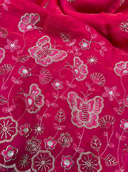 Beautiful Space Silk butterfly design 🦋beats work 44inch width Sare, lehengas , duppats , gowns, kurti , Anarkali’s