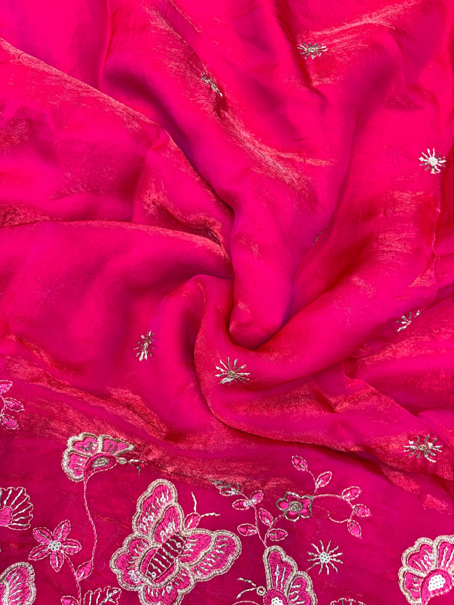 Beautiful Space Silk butterfly design 🦋beats work 44inch width Sare, lehengas , duppats , gowns, kurti , Anarkali’s