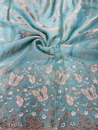 Beautiful Space Silk butterfly design 🦋beats work 44inch width Sare, lehengas , duppats , gowns, kurti , Anarkali’s