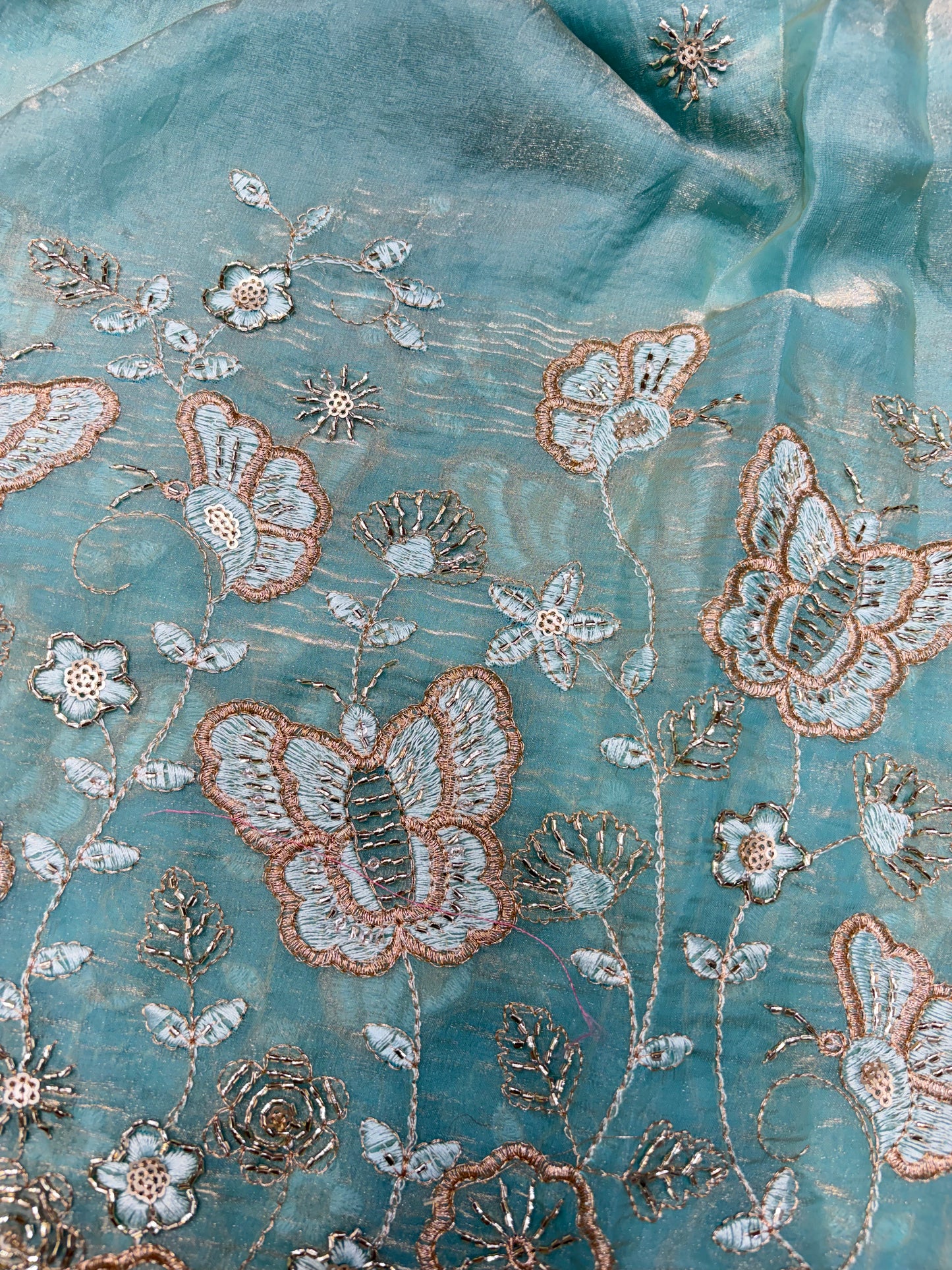 Beautiful Space Silk butterfly design 🦋beats work 44inch width Sare, lehengas , duppats , gowns, kurti , Anarkali’s