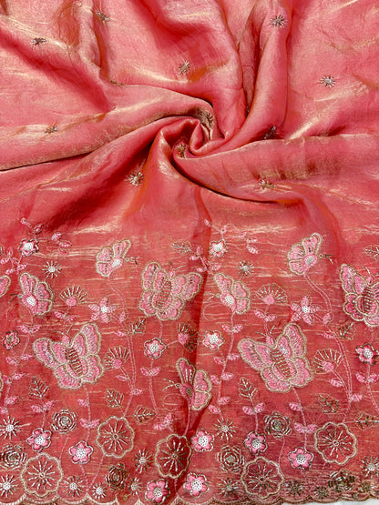 Beautiful Space Silk butterfly design 🦋beats work 44inch width Sare, lehengas , duppats , gowns, kurti , Anarkali’s