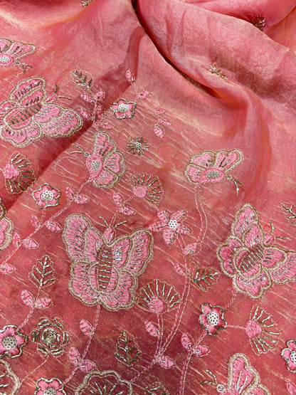 Beautiful Space Silk butterfly design 🦋beats work 44inch width Sare, lehengas , duppats , gowns, kurti , Anarkali’s