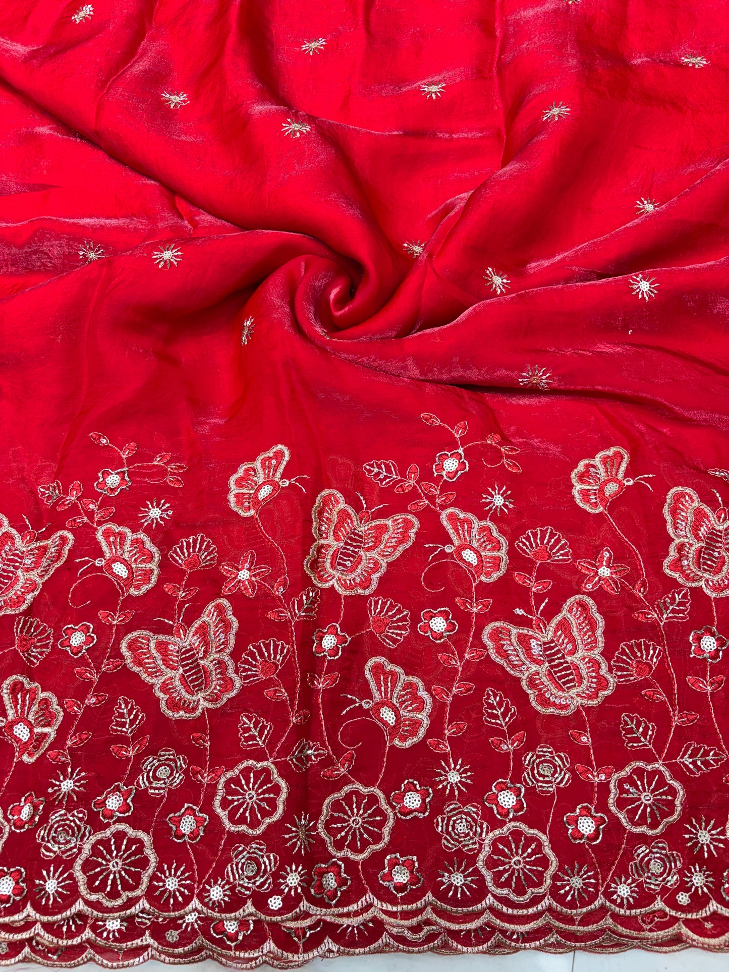 Beautiful Space Silk butterfly design 🦋beats work 44inch width Sare, lehengas , duppats , gowns, kurti , Anarkali’s