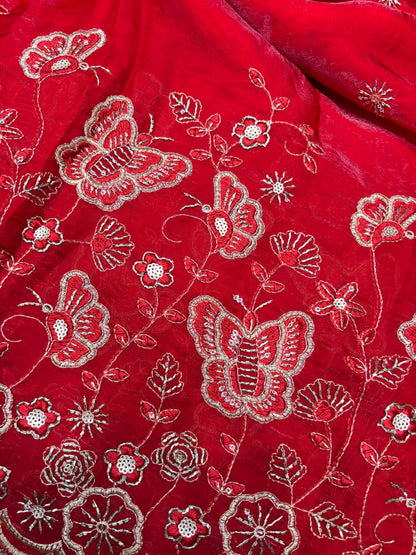 Beautiful Space Silk butterfly design 🦋beats work 44inch width Sare, lehengas , duppats , gowns, kurti , Anarkali’s