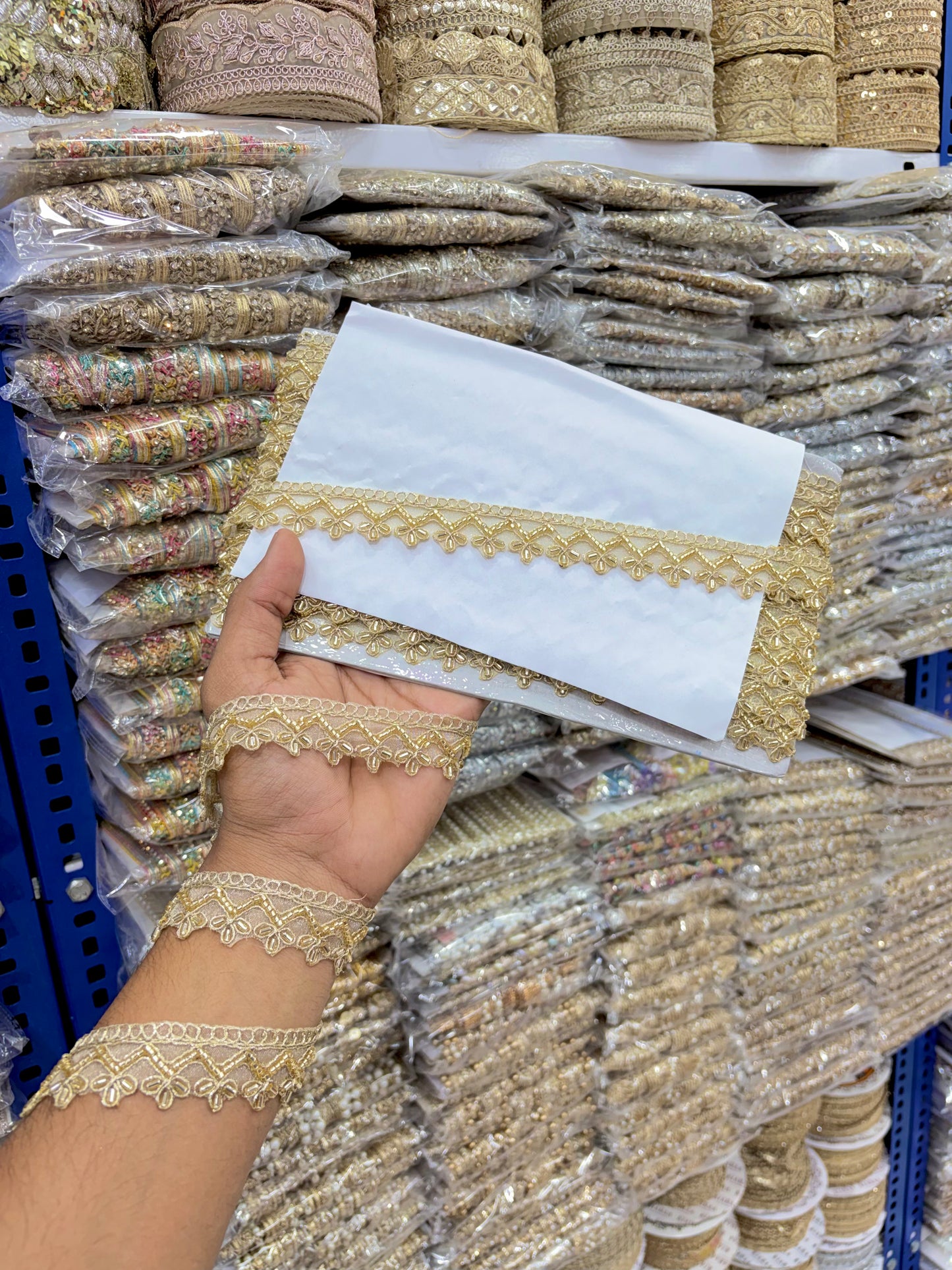 Exclusive hand made lace border Bordering Sarees, Dupattas, Lehengas, Kurtis, and Anarkalis.  (Pack of 9 meter )