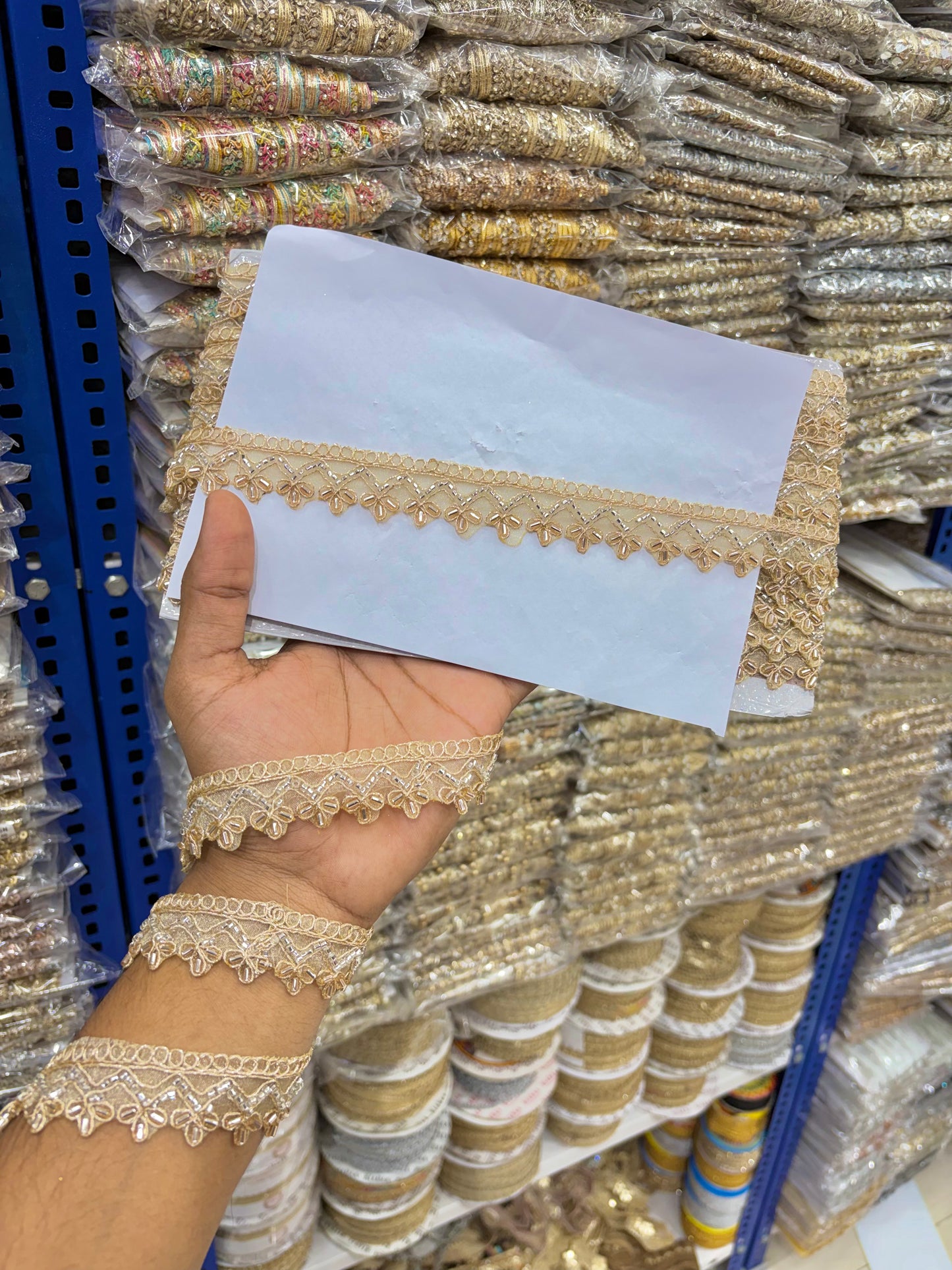 Exclusive hand made lace border Bordering Sarees, Dupattas, Lehengas, Kurtis, and Anarkalis.  (Pack of 9 meter ) ROSE GOLD