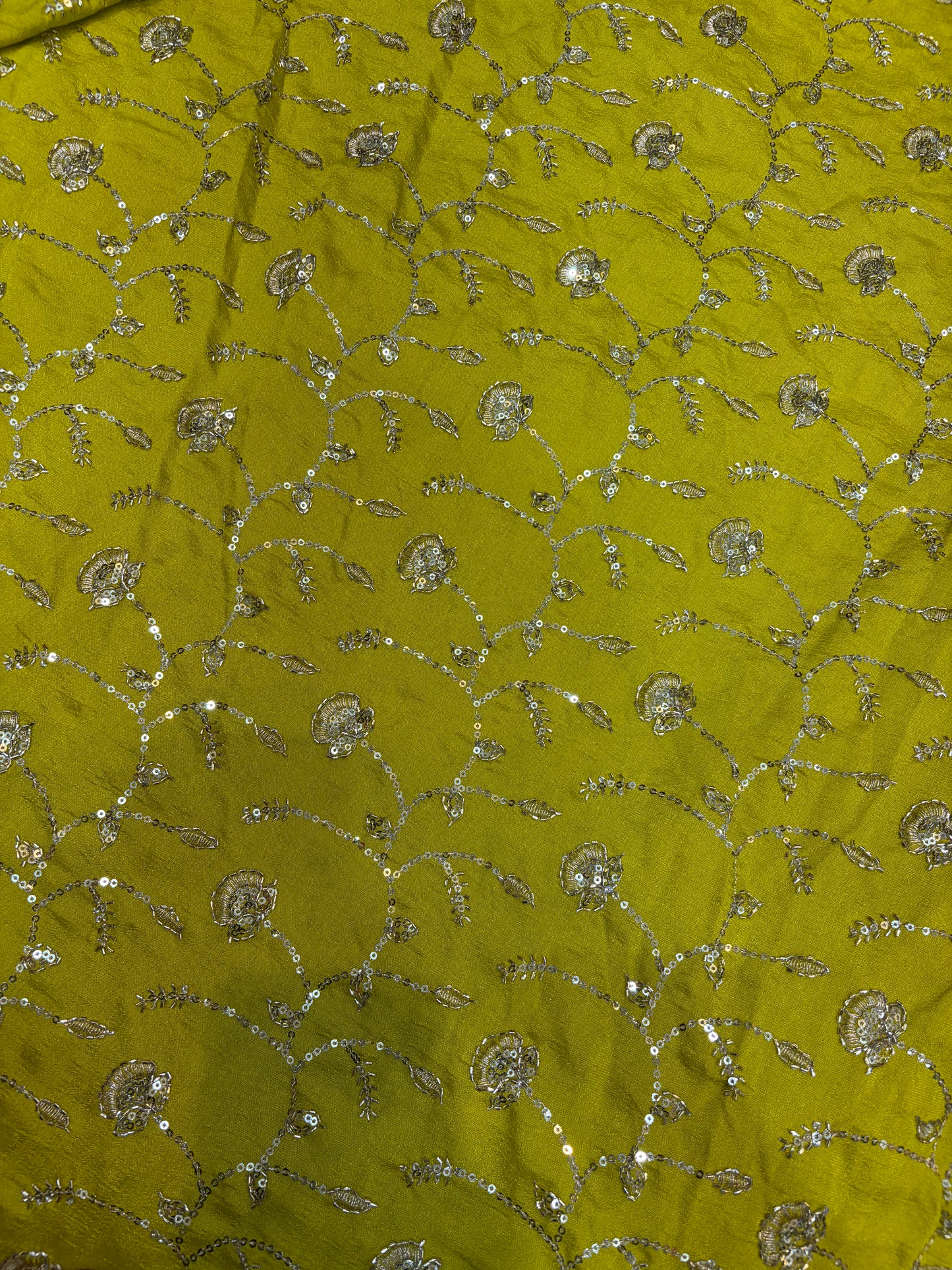 Vichitra Silk Fabric with all over beats work 44inch width lemon