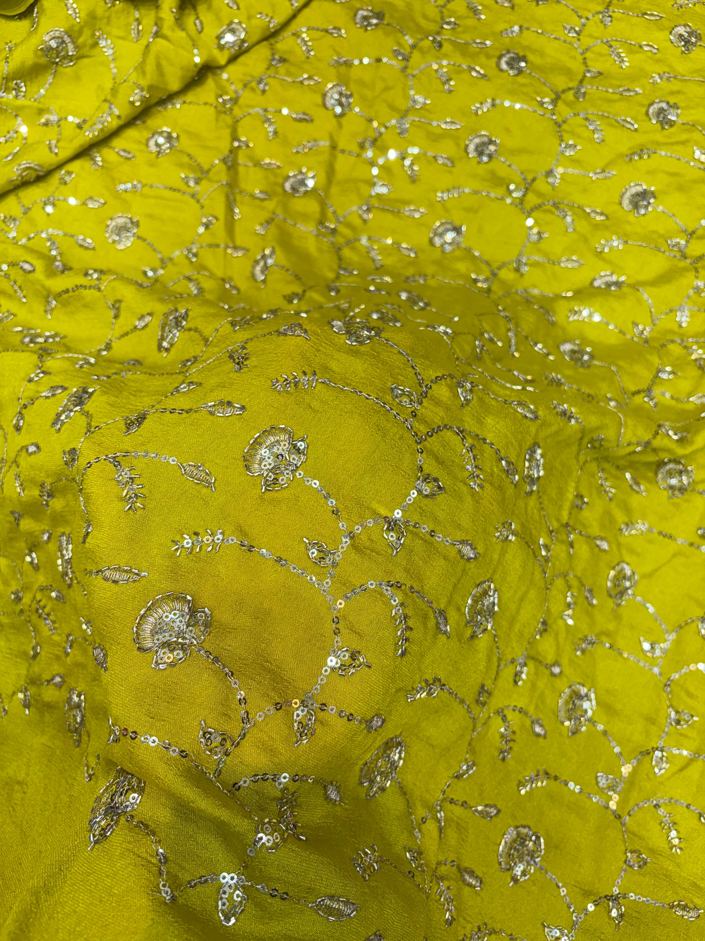 Vichitra Silk Fabric with all over beats work 44inch width lemon