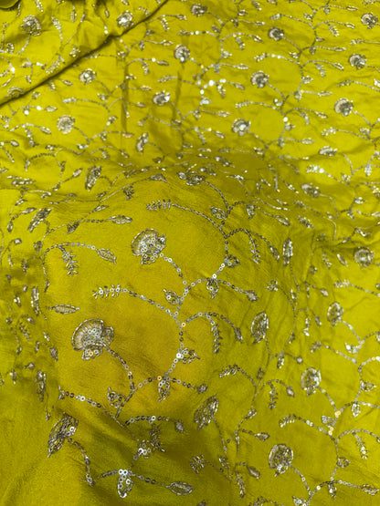 Vichitra Silk Fabric with all over beats work 44inch width lemon