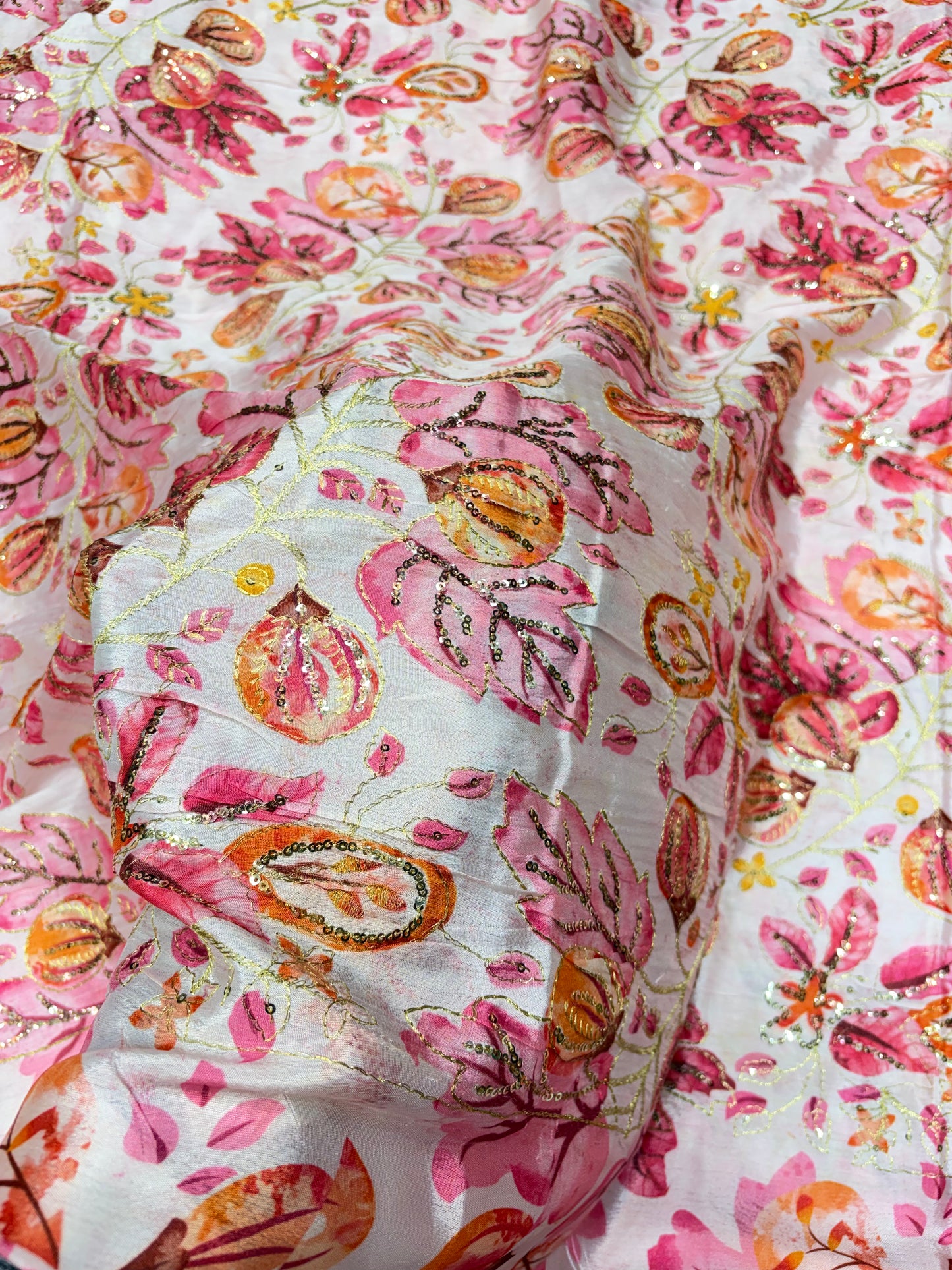 💖 Pure Chinon: Floral Print with Sequin Work 44width