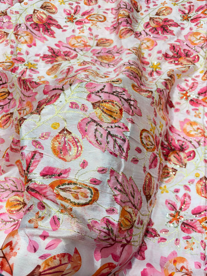 💖 Pure Chinon: Floral Print with Sequin Work 44width