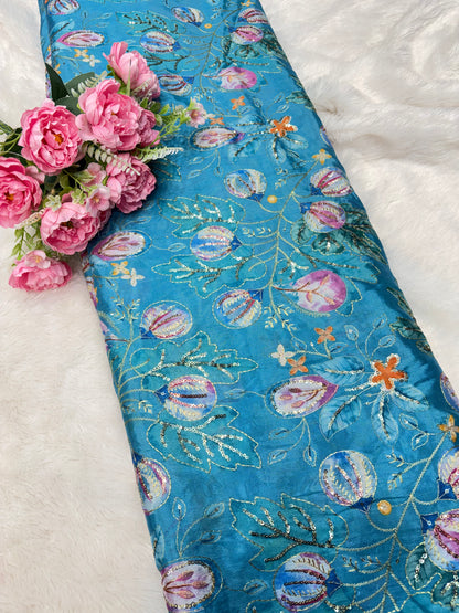 💖 Pure Chinon: Floral Print with Sequin Work 44width