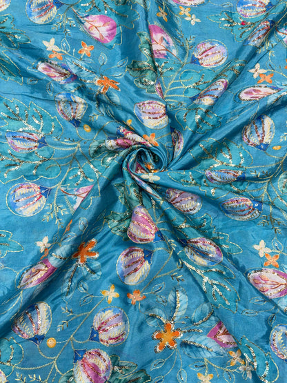 💖 Pure Chinon: Floral Print with Sequin Work 44width