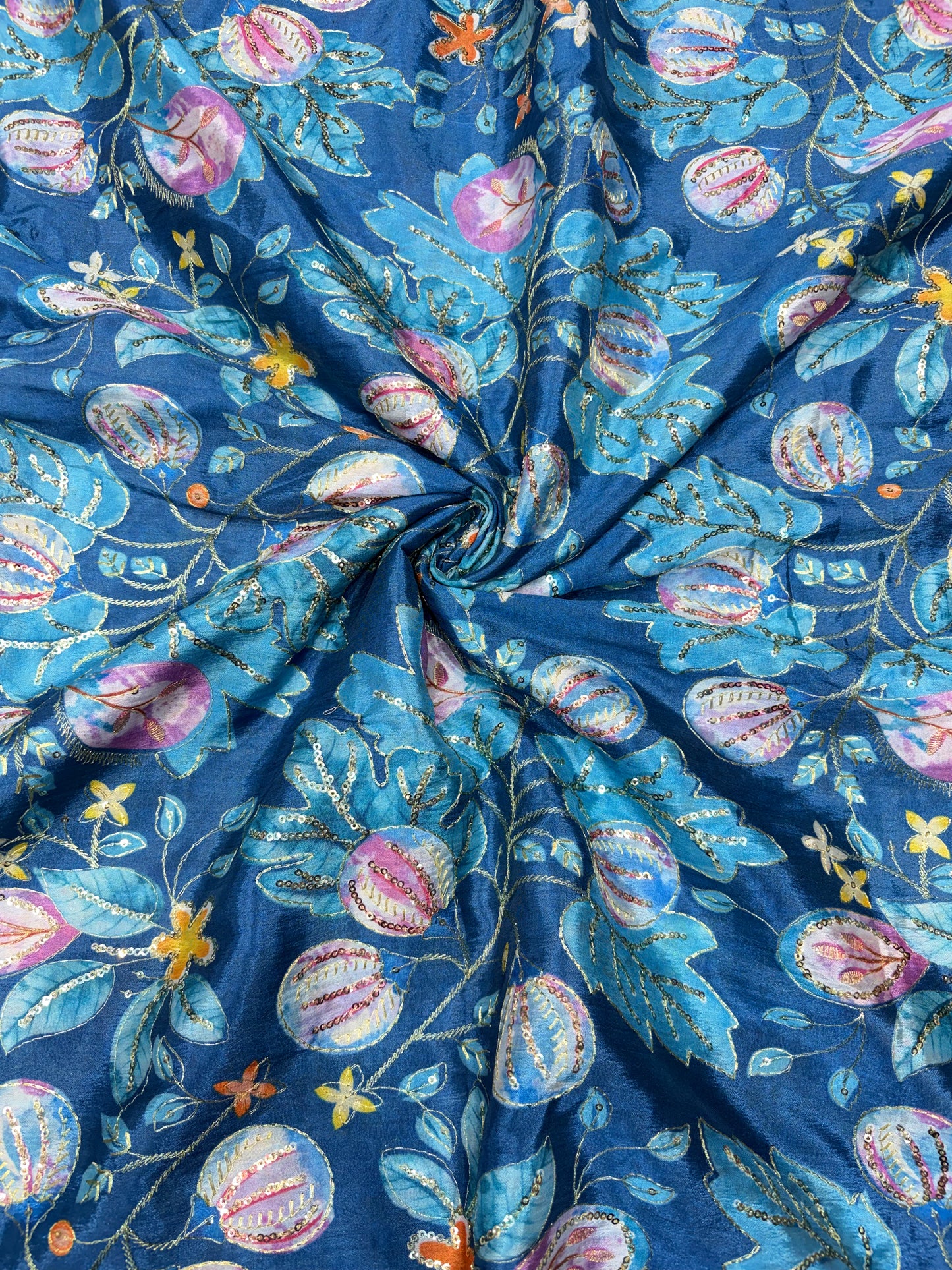 💖 Pure Chinon: Floral Print with Sequin Work 44width