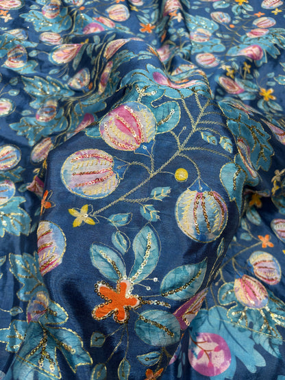 💖 Pure Chinon: Floral Print with Sequin Work 44width