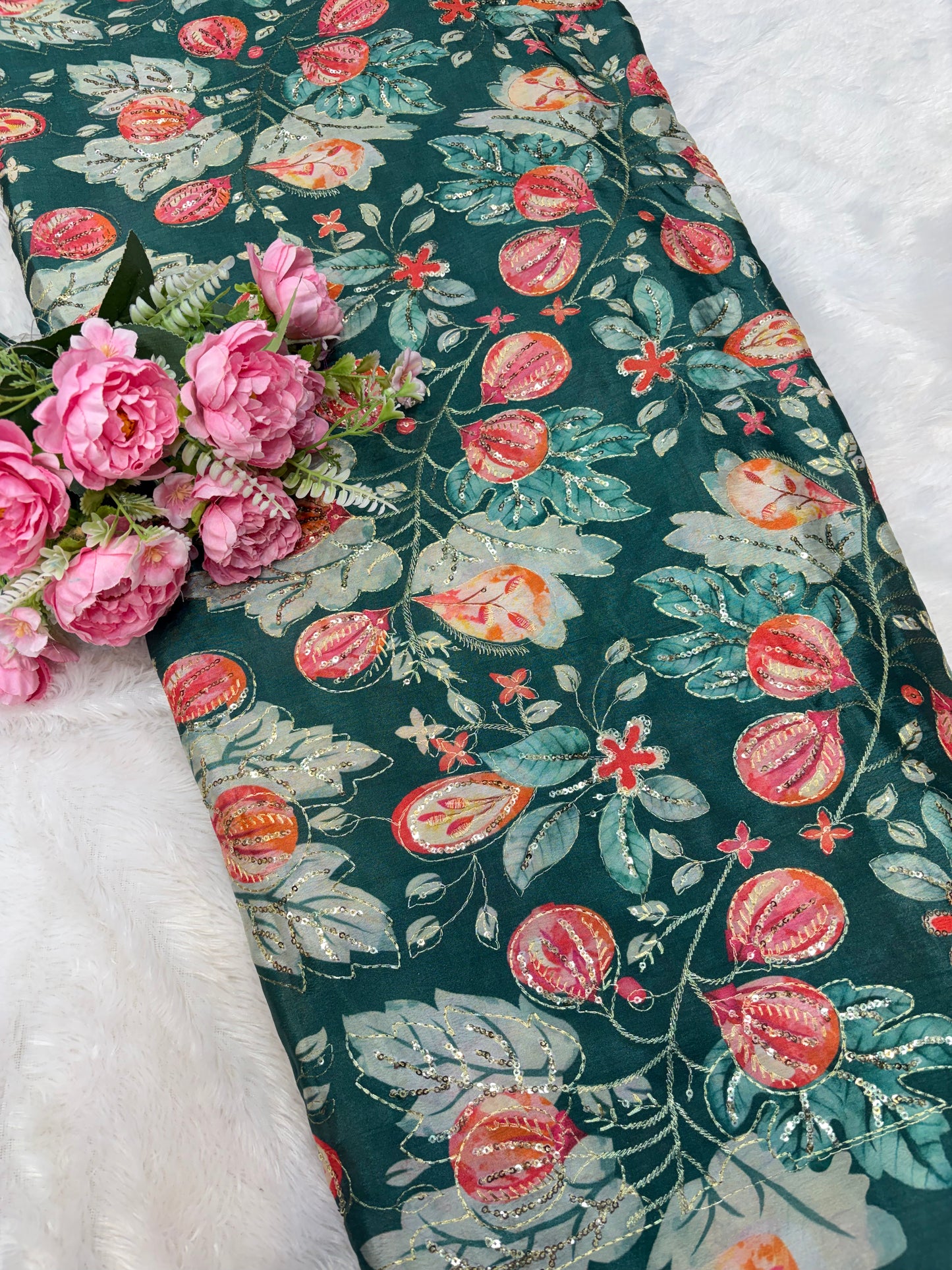💖 Pure Chinon: Floral Print with Sequin Work 44width