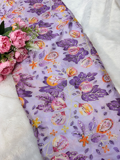 💖 Pure Chinon: Floral Print with Sequin Work 44width