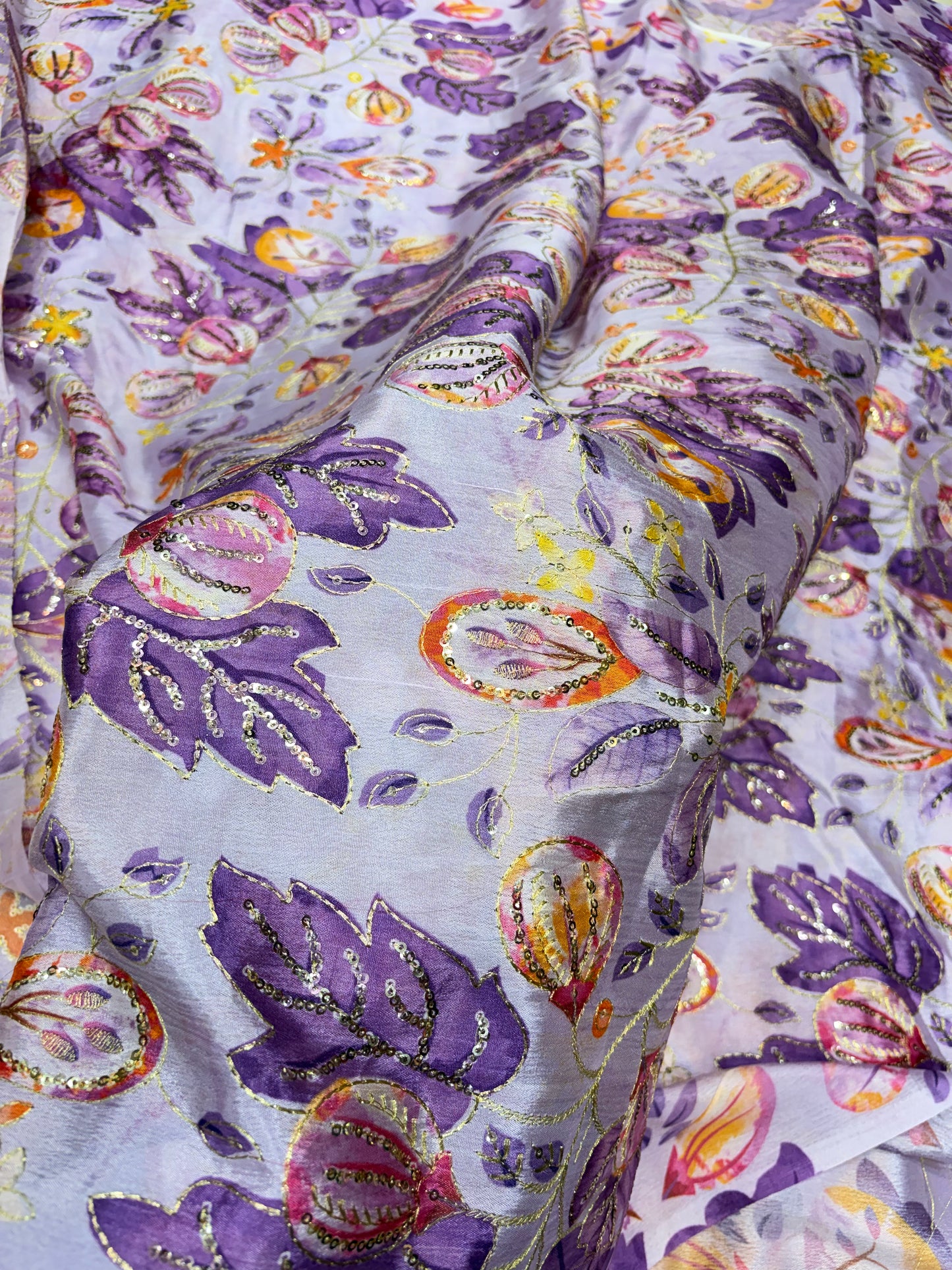 💖 Pure Chinon: Floral Print with Sequin Work 44width