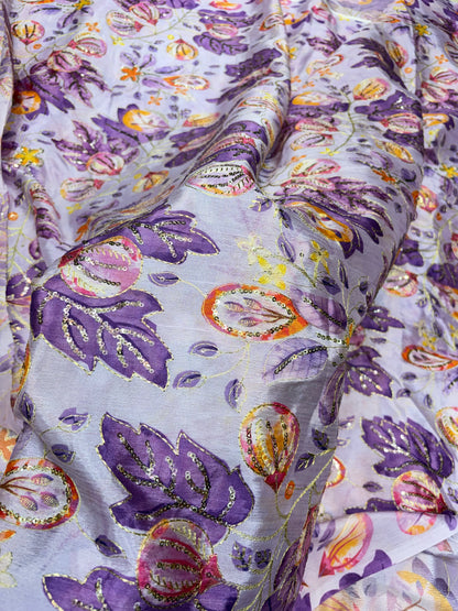 💖 Pure Chinon: Floral Print with Sequin Work 44width