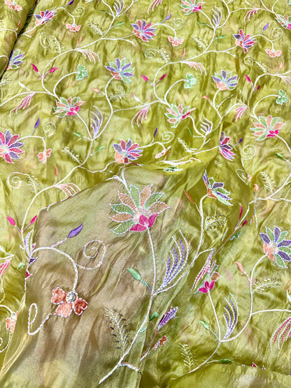 Premium quality  Royal Garden Embroidered Tissue Silk Fabric 44inch width