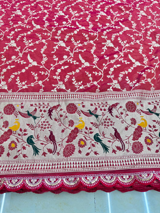 Tissu banarasi fabrics paitanick border with lace birds Desing 45-46 inch width