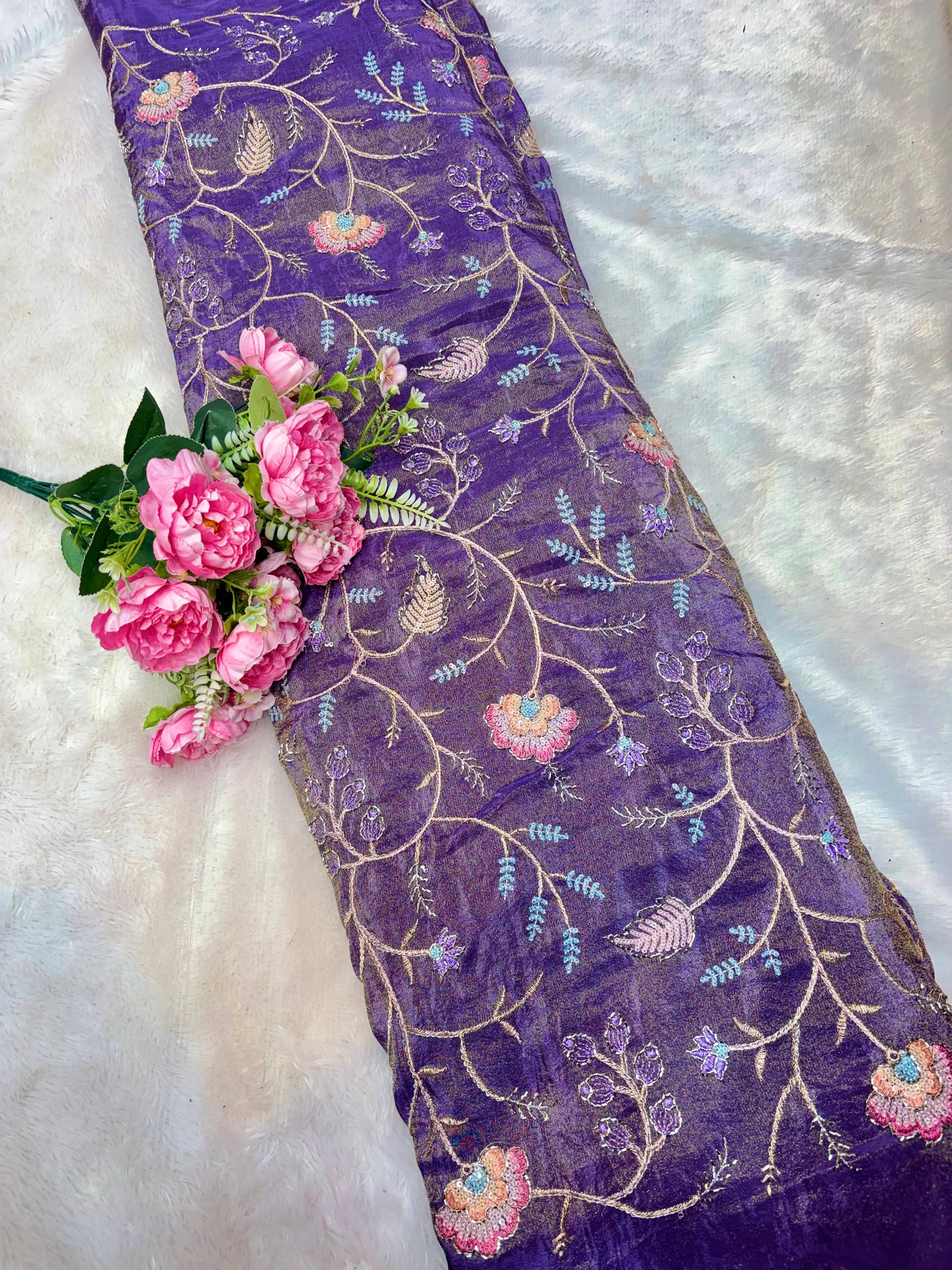 🌸💐Royal premium beats with 🪡🧵 Embroidered Tissue Fabric purple