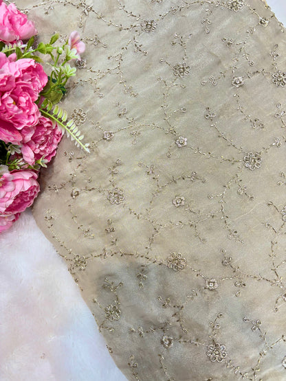 Elegant Bloom Embroidered Fendy Silk Fabric 44inch