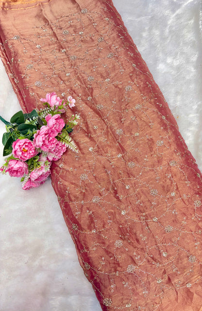 Elegant Bloom Embroidered Fendy Silk Fabric 44inch