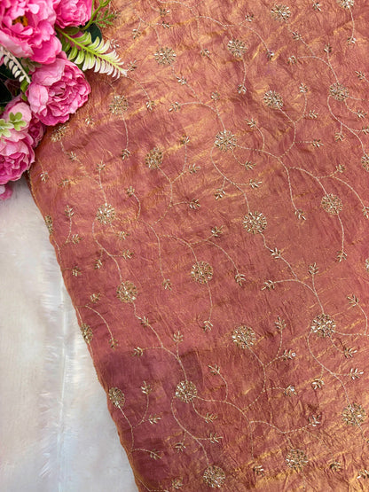 Elegant Bloom Embroidered Fendy Silk Fabric 44inch