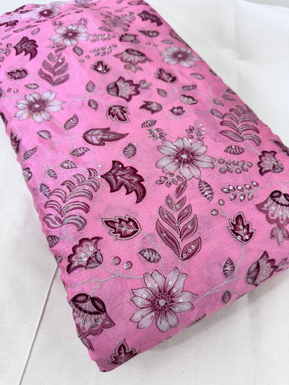 🌸 Elegant chinon Multicolor all over position, Printed Silk Blend Fabric 44.-45 inch PINK