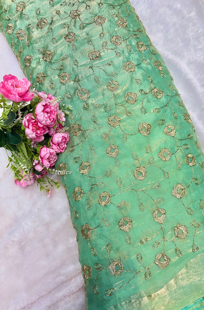 Elegant Bloom Embroidered Fendy Silk Fabric 44inch