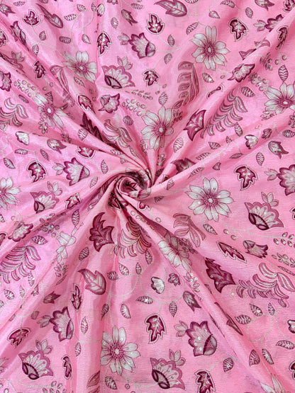 🌸 Elegant chinon Multicolor all over position, Printed Silk Blend Fabric 44.-45 inch PINK