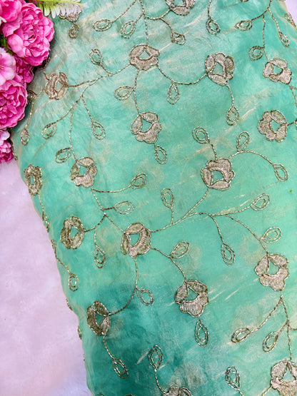 Elegant Bloom Embroidered Fendy Silk Fabric 44inch