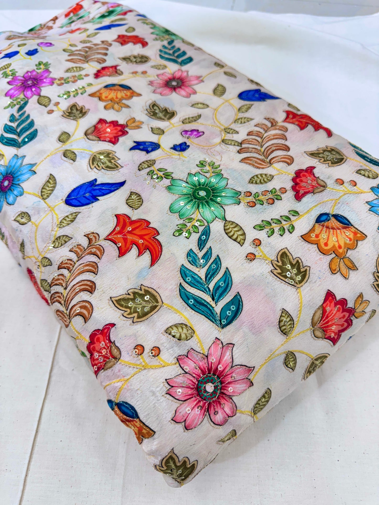 🌸 Elegant chinon Multicolor all over position, Printed Silk Blend Fabric 44.-45 inch