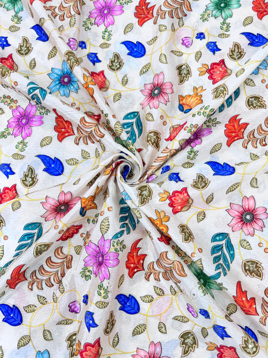 🌸 Elegant chinon Multicolor all over position, Printed Silk Blend Fabric 44.-45 inch